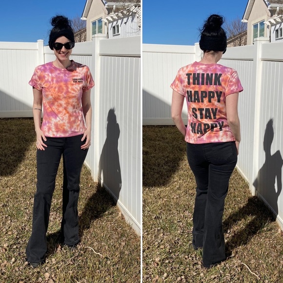 CUSTOM Color Tie Dye Think Happy Graphic Tee S Jrs - Picture 13 of 13